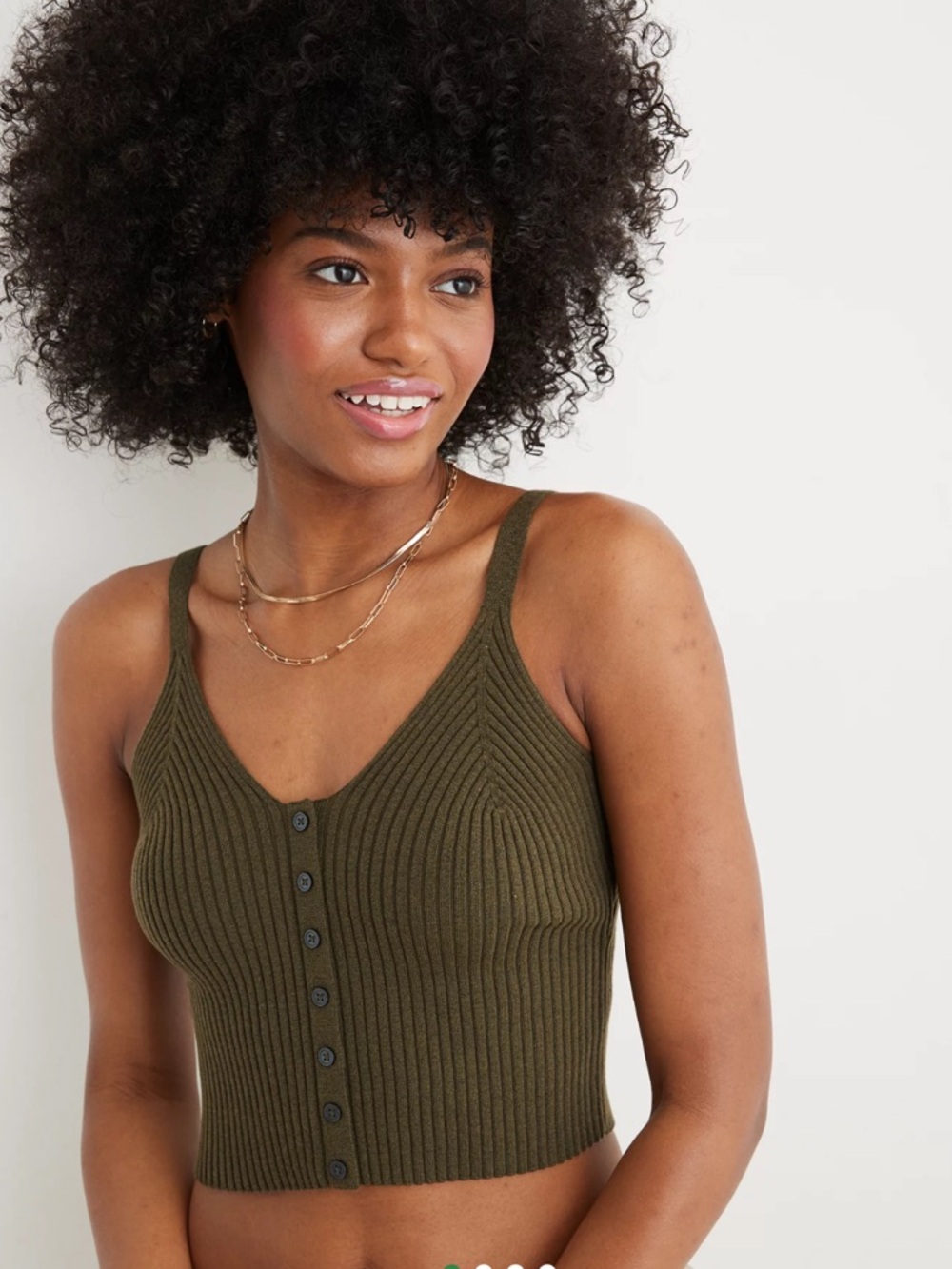 aerie Olive Ribbed Button-Front Tank Womens Medium